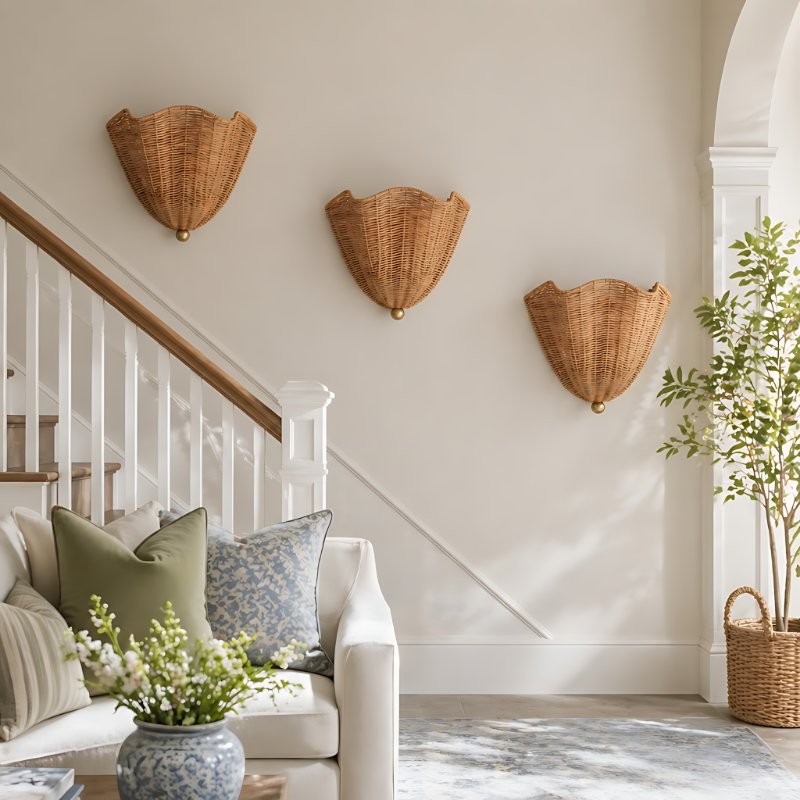 Finley Bohemian Woven Rattan Wall Sconce