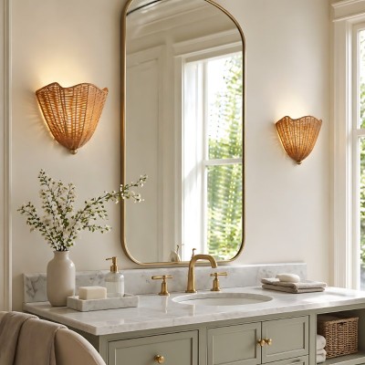 Finley Bohemian Woven Rattan Wall Sconce
