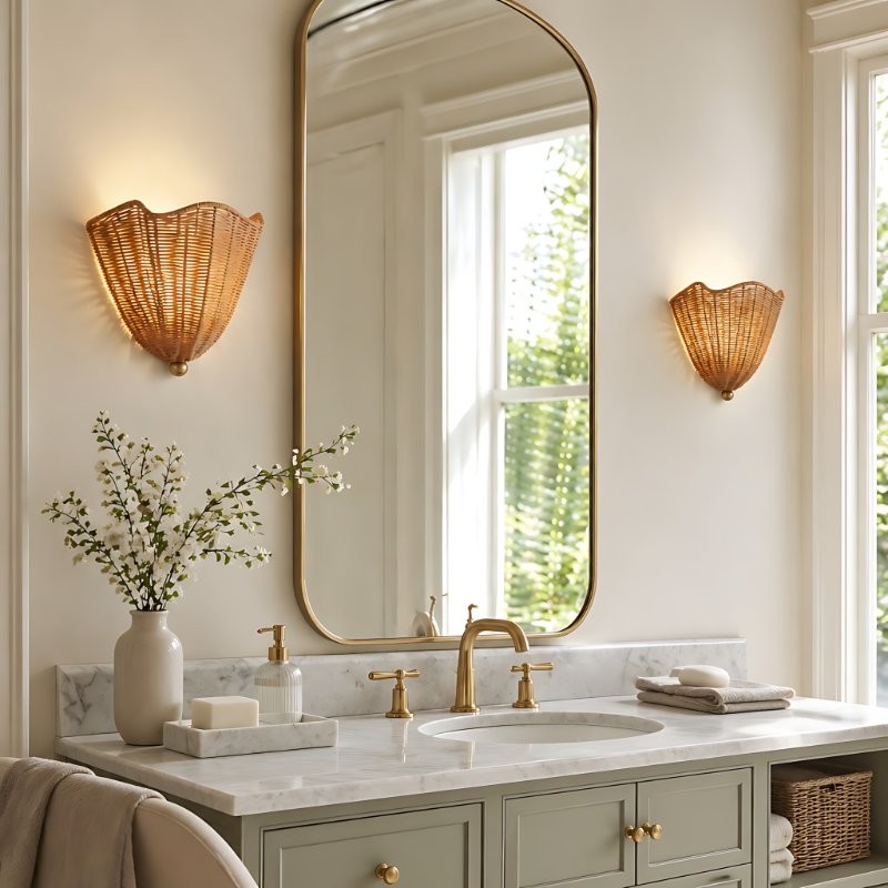 Finley Bohemian Woven Rattan Wall Sconce