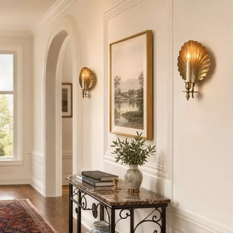 Irvin Antique Brass Shell  Candle Wall Sconce