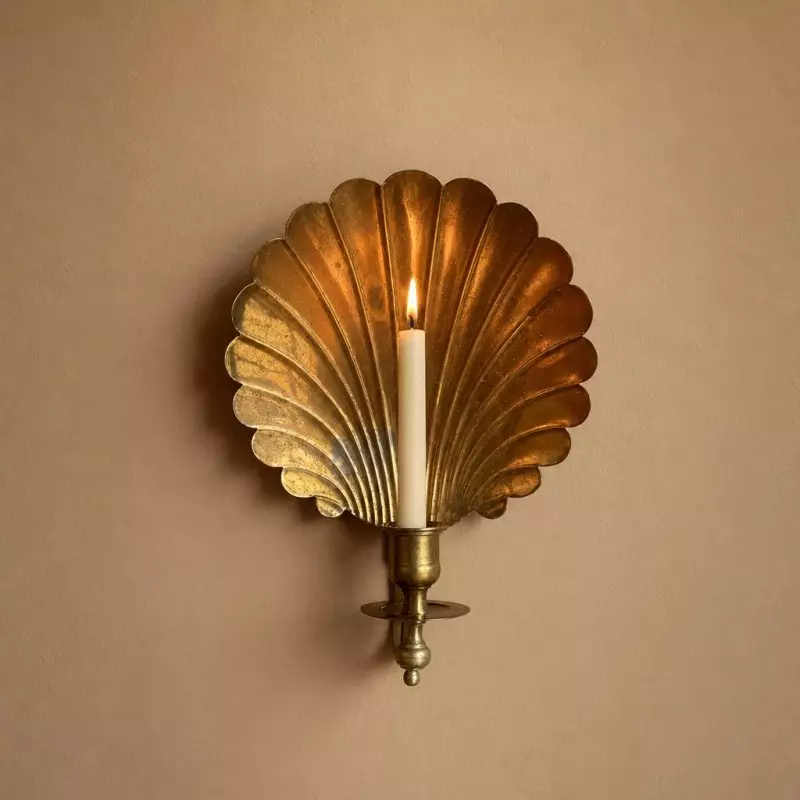 Irvin Antique Brass Shell  Candle Wall Sconce