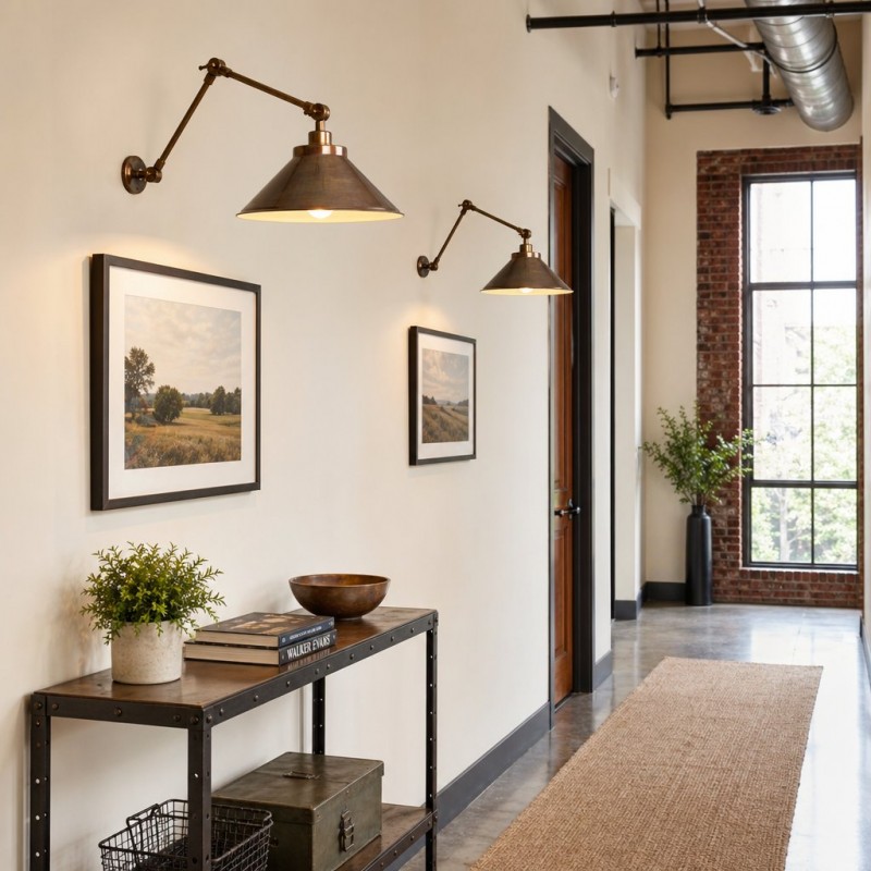 Galilea Industrial Brass Adjustable Wall Lamp
