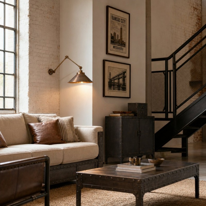 Galilea Industrial Brass Adjustable Wall Lamp