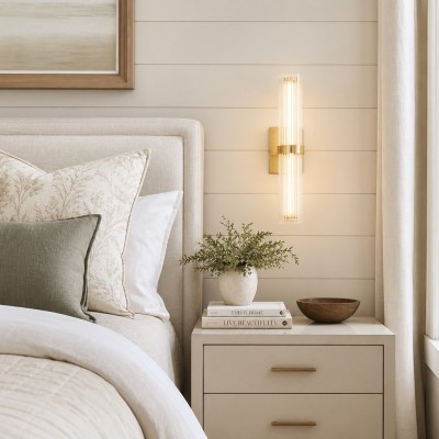 Saelin Farmhouse LED Tube Glass Wall Sconce