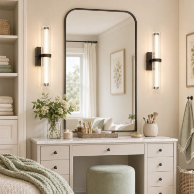 Saelin Farmhouse LED Tube Glass Wall Sconce