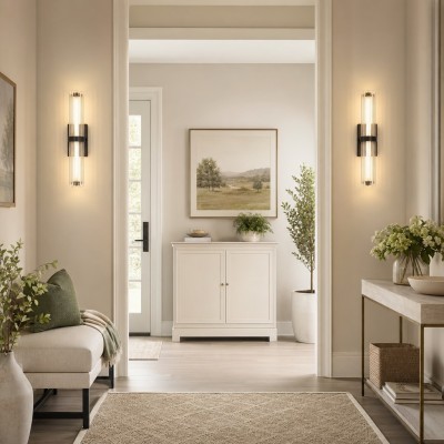 Saelin Farmhouse LED Tube Glass Wall Sconce