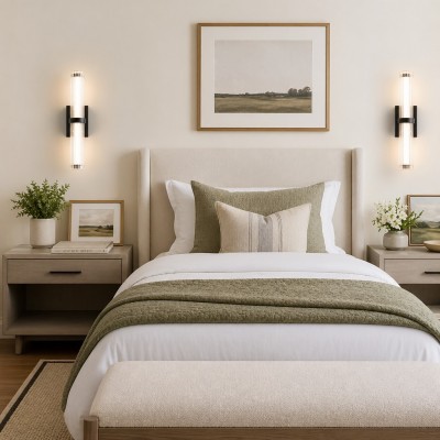 Saelin Farmhouse LED Tube Glass Wall Sconce