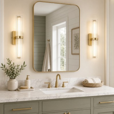 Saelin Farmhouse LED Tube Glass Wall Sconce
