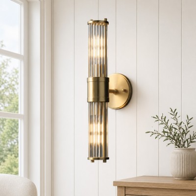 Prisha Mid Century Gold Candle Fluted Glass Wall Sconces