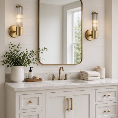 Prisha Farmhouse Gold Candle Fluted Glass Wall Sconces