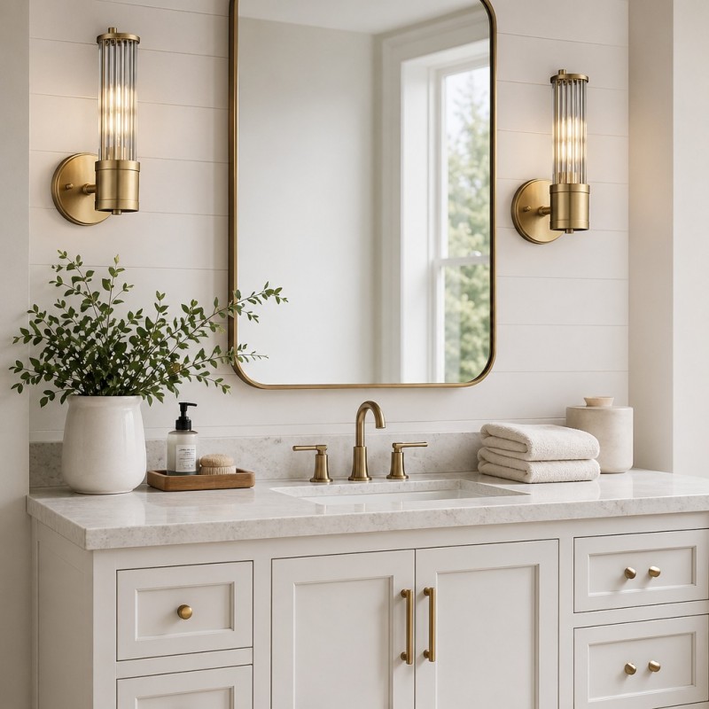 Prisha Mid Century Gold Fluted Ribbed Glass Wall Sconces