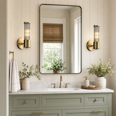 Prisha Farmhouse Gold Candle Fluted Glass Wall Sconces
