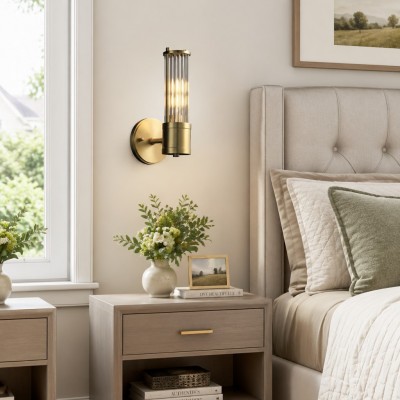 Prisha Farmhouse Gold Candle Fluted Glass Wall Sconces