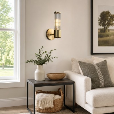 Prisha Farmhouse Gold Candle Fluted Glass Wall Sconces