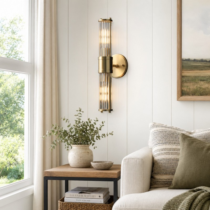 Prisha Mid Century Gold Fluted Ribbed Glass Wall Sconces