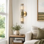 Prisha Mid Century Gold Fluted Ribbed Glass Wall Sconces