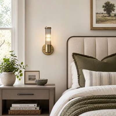 Prisha Farmhouse Gold Candle Fluted Glass Wall Sconces