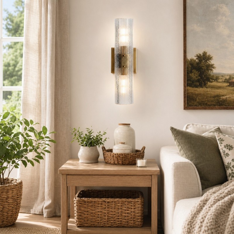 Joanna Modern 2/3 Light Ribbed Fluted Glass Wall Light