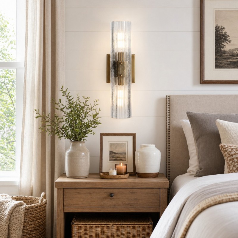 Joanna Modern 2/3 Light Ribbed Fluted Glass Wall Light