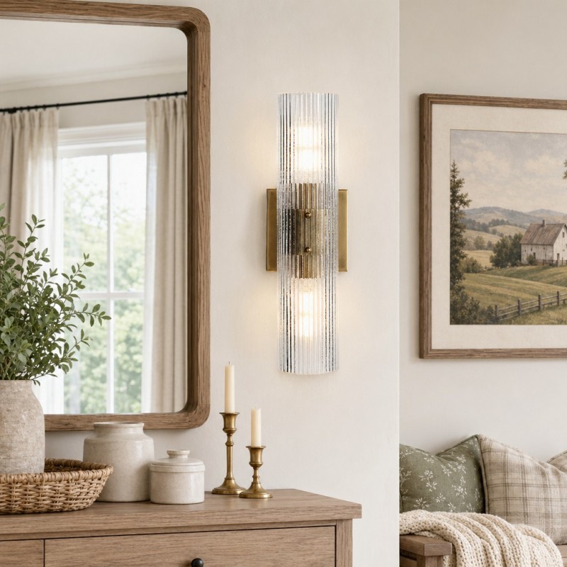 Joanna Modern 2/3 Light Ribbed Fluted Glass Wall Light