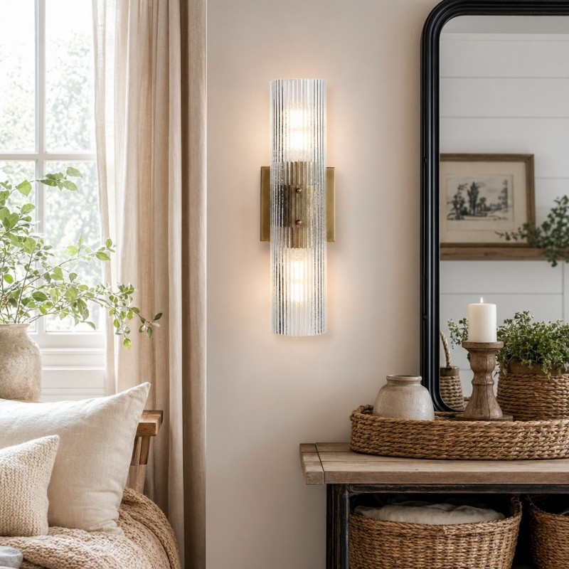 Joanna Modern 2/3 Light Ribbed Fluted Glass Wall Light