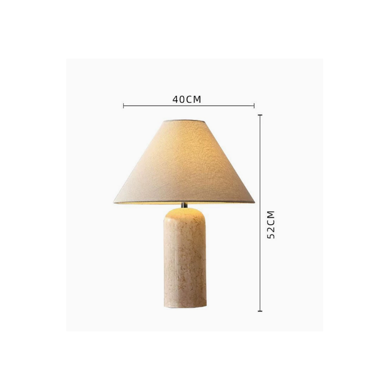 Hamlin Modern Linen & Travertine Cylindrical Table Lamp