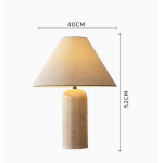 Hamlin Modern Linen & Travertine Cylindrical Table Lamp