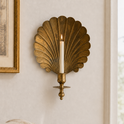 Irvin Antique Brass Shell  Candle Wall Sconce