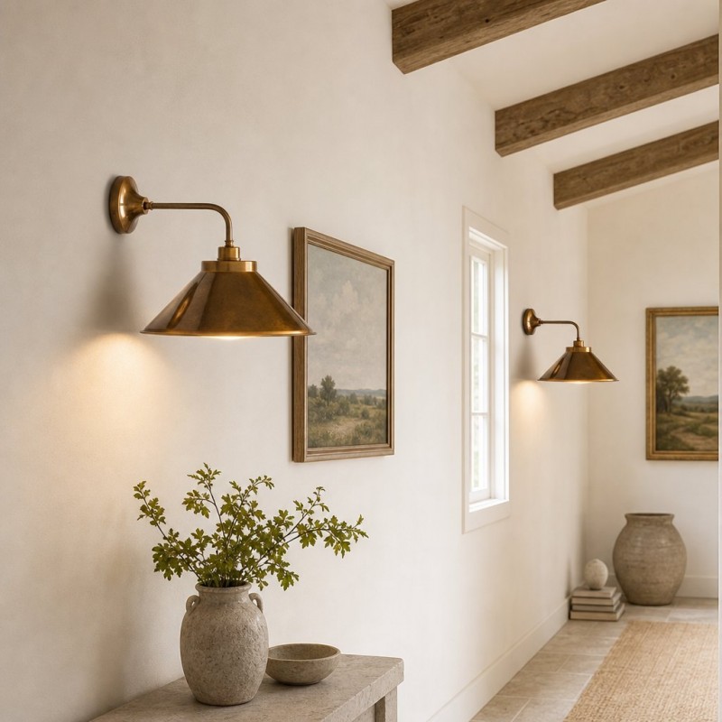 Galilea  Industrial Antique Brass Conical Wall Light