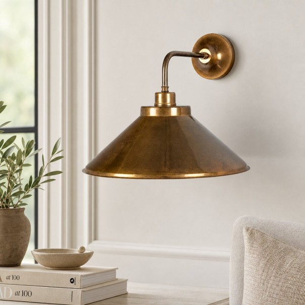 Galilea  Industrial Antique Brass Conical Wall Light