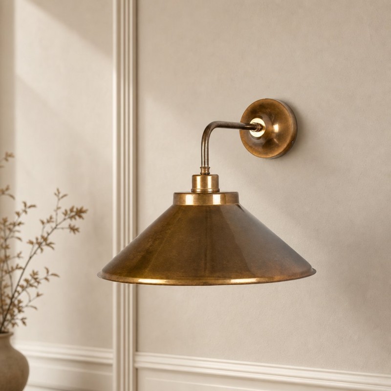Galilea  Industrial Antique Brass Conical Wall Light