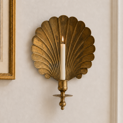 Irvin Antique Brass Shell Candlestick Wall Sconce