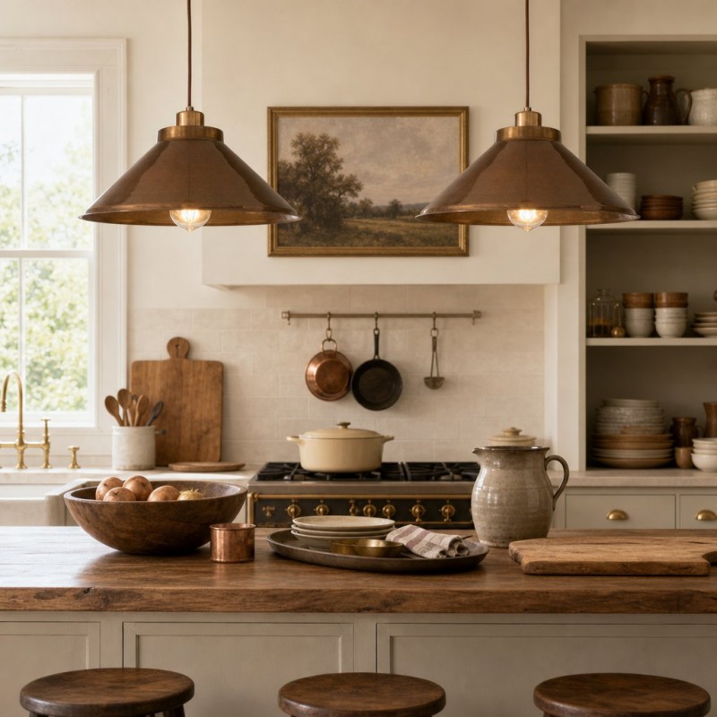 Galilea Retro Antique Brass Cone Shade Pendant Light