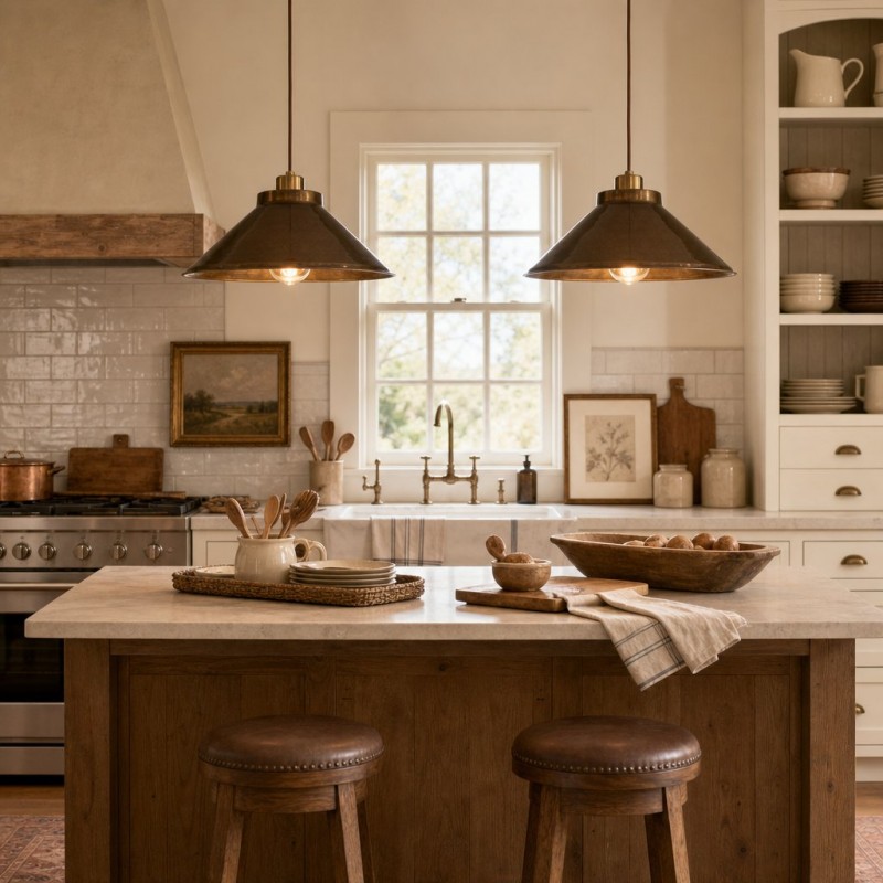 Galilea Retro Antique Brass Cone Shade Pendant Light