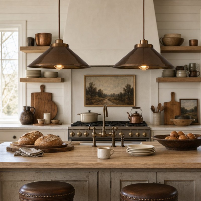 Galilea Retro Antique Brass Cone Shade Pendant Light