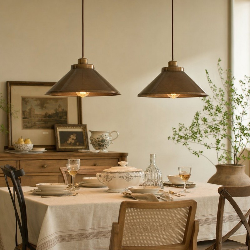 Galilea Retro Antique Brass Cone Shade Pendant Light