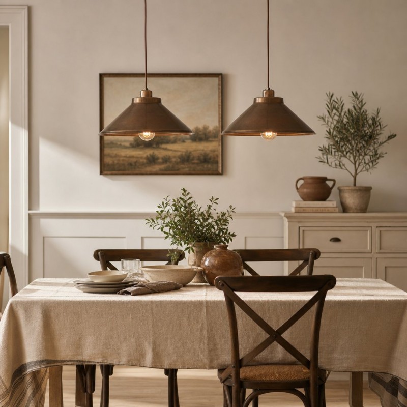 Galilea Retro Antique Brass Cone Shade Pendant Light