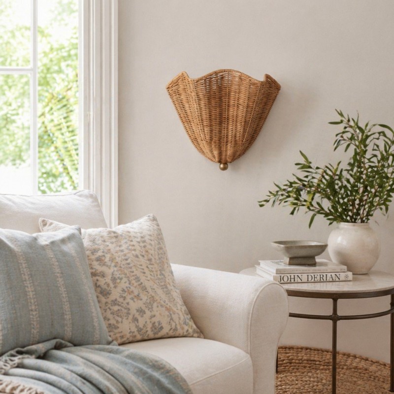 Finley Bohemian Woven Rattan Wall Sconce