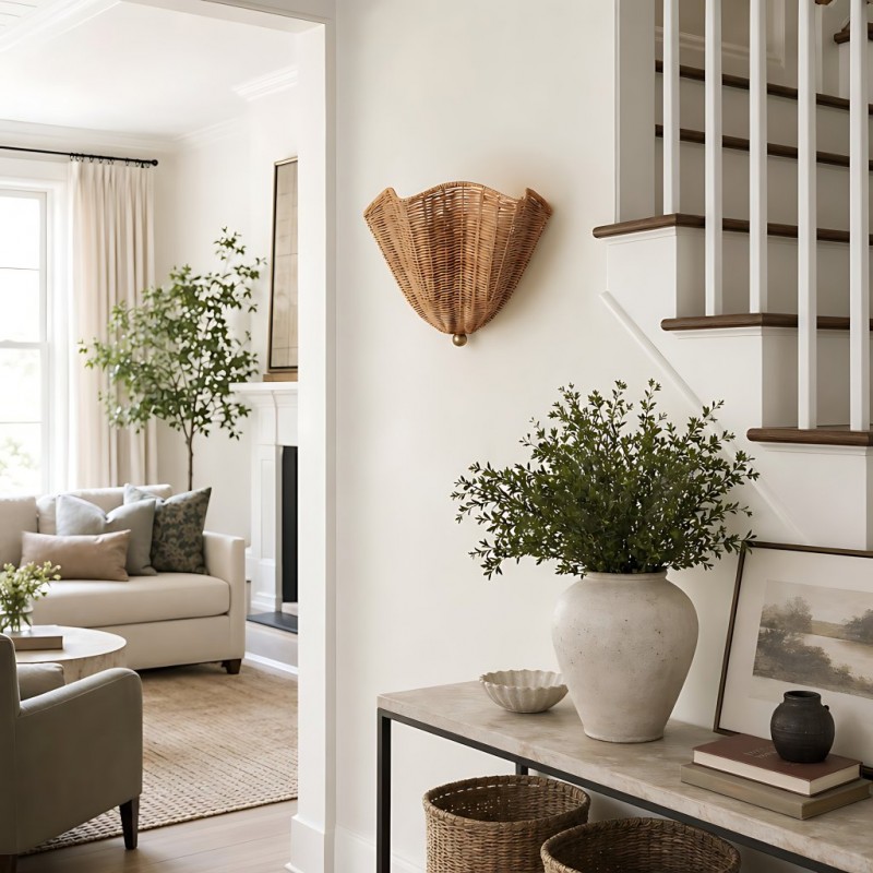 Finley Bohemian Woven Rattan Wall Sconce