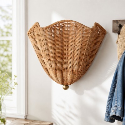 Finley Bohemian Woven Rattan Wall Sconce