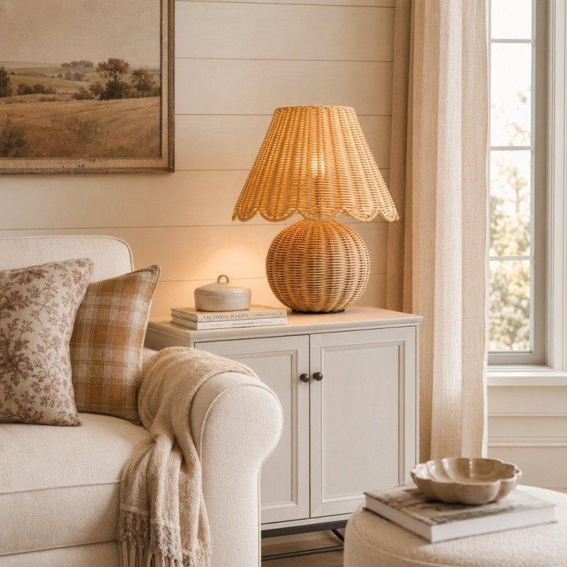 Caelyn Bohemian Natural Rattan Dome Table Lamp