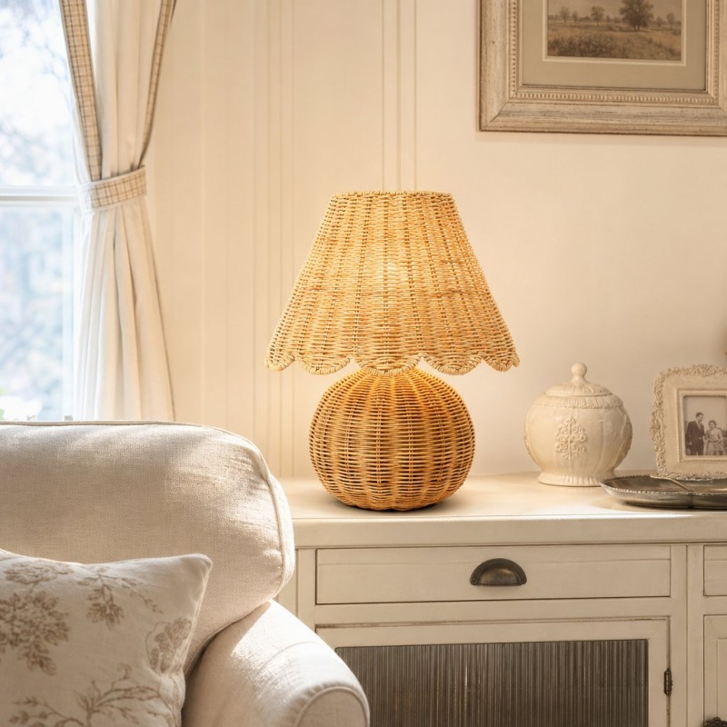 Caelyn Bohemian Natural Rattan Dome Table Lamp