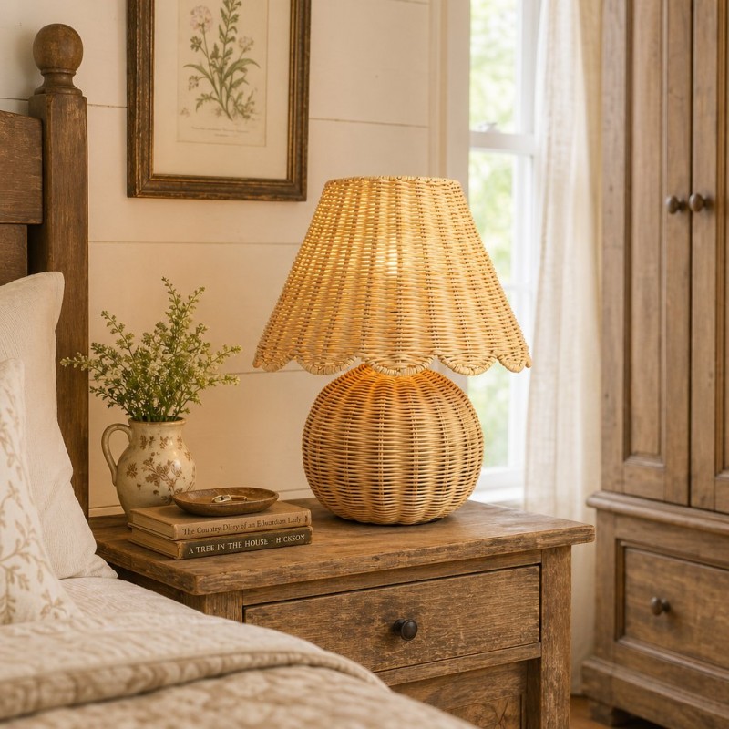 Caelyn Bohemian Natural Rattan Dome Table Lamp