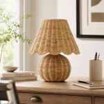 Caelyn Bohemian Natural Rattan Dome Table Lamp