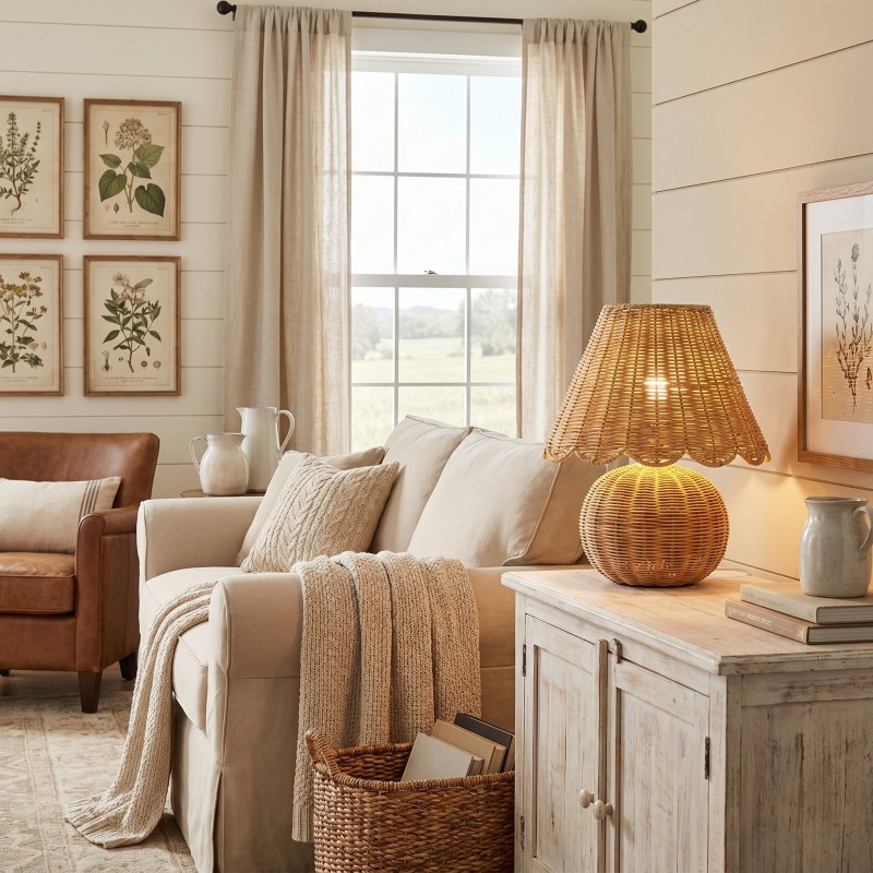Caelyn Bohemian Natural Rattan Dome Table Lamp