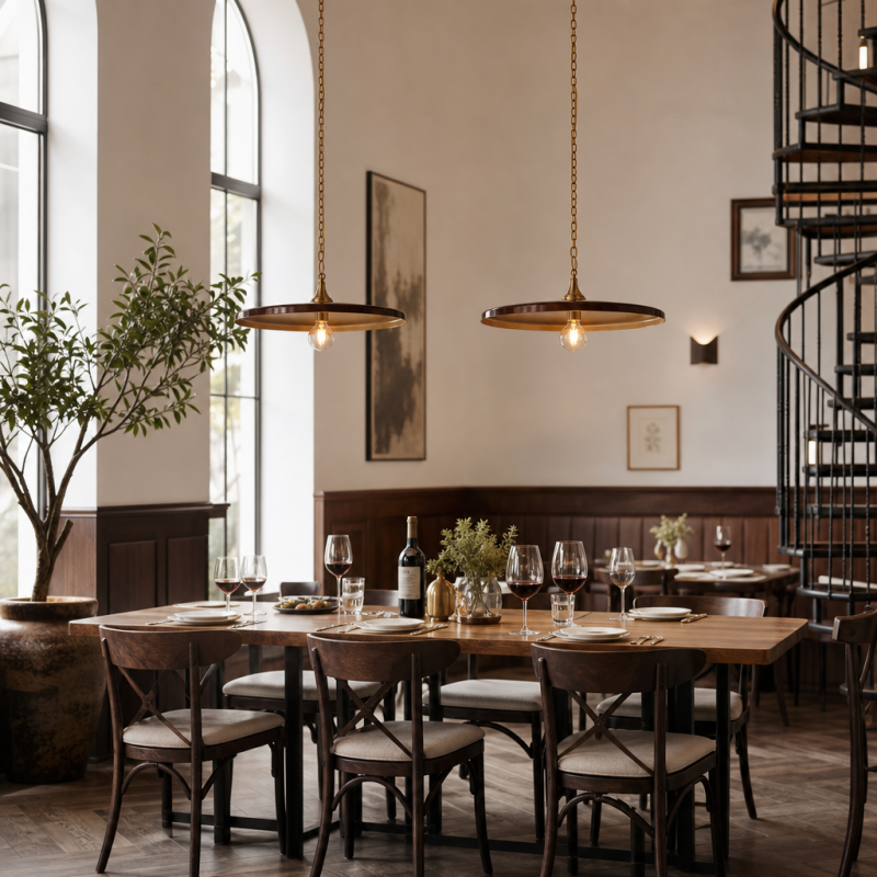 Adley Mid-Century Brass Disc Pendant Light