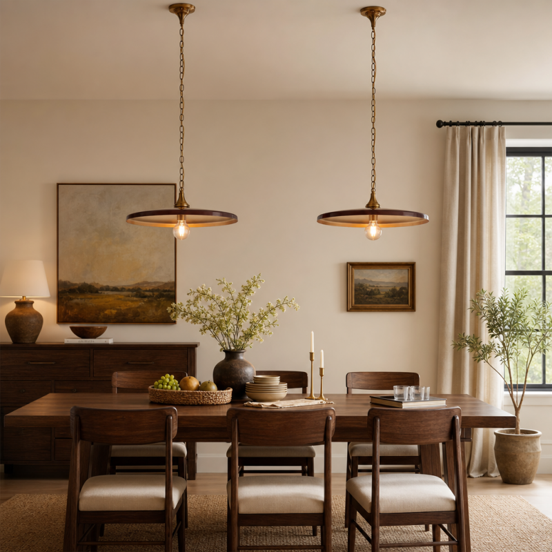 Adley Mid-Century Brass Disc Pendant Light