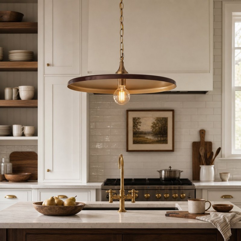 Adley Mid-Century Brass Disc Pendant Light