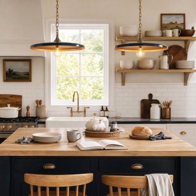 Adley Mid-Century Brass Disc Pendant Light