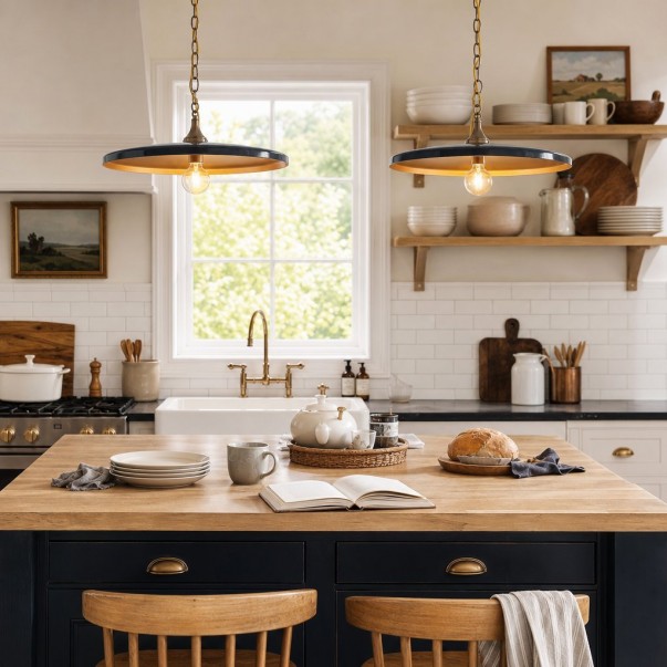 Adley Mid-Century Brass Disc Pendant Light